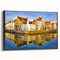 Black and white framed canvas of a vintage European landscape, ideal for bedroom wall decor.