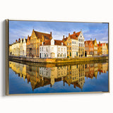 Framed canvas of a vintage Belgian landscape with muted earth tones, ideal for bedroom wall decor.