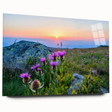 Large abstract wall art of European scenery in muted earth tones on acrylic glass, ideal for bedroom or dining room decor.