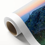 Art deco poster of a serene Bulgarian landscape in soft pastel shades on rolled canvas, ideal for nursery wall art.