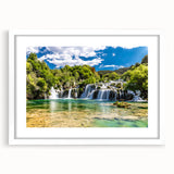 Textured art of a Croatian landscape in muted earth tones on a framed white mat, ideal for bedroom art.