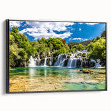 Black and white framed canvas featuring a vintage landscape of a Croatian scene, ideal for bedroom wall decor.
