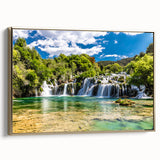 Framed canvas featuring a vintage-style landscape painting of a Croatian scenery, ideal for bedroom wall art.