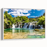 Vintage poster art of a Croatian landscape on framed canvas, featuring colorful art in extra large format.