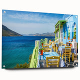 Acrylic print of a large abstract depiction of a European landscape in muted earth tones.