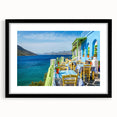Extra large abstract art print featuring a colorful, textured depiction of a European Cyprus landscape on a framed canvas.