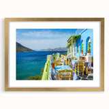 Abstract art print of a European landscape in muted earth tones on a framed canvas, suitable for dining room decor.