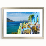 Extra large abstract art print of a textured European scenery in silver frame, ideal for living room decor.