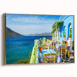 Framed canvas wall art featuring a vintage-style landscape painting of a Cypriot scenery in muted earth tones.