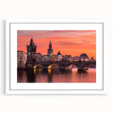 Textured abstract art print of Prague scenery in muted earth tones on a framed canvas, suitable for bedroom decor.