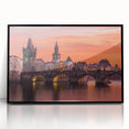 Large abstract wall art depicting Prague's skyline in muted earth tones on a framed acrylic panel.