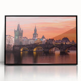 Large abstract wall art depicting Prague's skyline in muted earth tones on a framed acrylic panel.