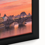 Black wall art featuring a textured depiction of Prague's skyline in vibrant colors on a large framed canvas.