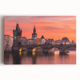 Black and white photo of Prague skyline on stretched canvas, ideal for kitchen wall art.