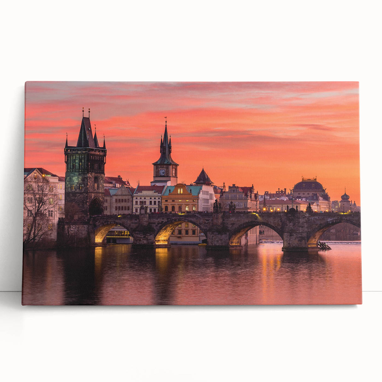 Black and white photo of Prague cityscape on large stretched canvas, suitable for kitchen wall art.