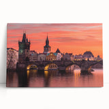 Black and white photo of Prague cityscape on large stretched canvas, suitable for kitchen wall art.