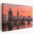 Prague cityscape in muted watercolor shades on stretched canvas, suitable for kitchen wall art.