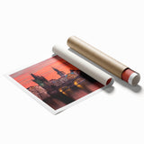 Extra large rolled print of Prague scenery with muted earth tones, ideal for classy bathroom wall art.