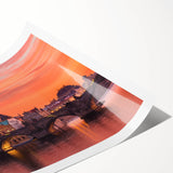 Extra large wall art of line art flowers over a Prague scenery, in muted earth tones, ideal for large living room decor.