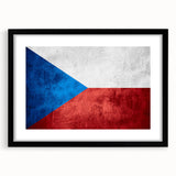 Extra large colorful abstract art print of a textured European scenery on a black framed canvas, ideal for living room decor.