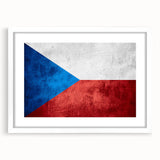 Textured art print of an abstract European scenery in muted earth tones on a framed white mat, ideal for bedroom decor.