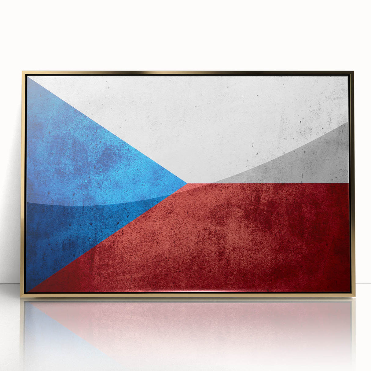 Art Deco poster of a European cityscape in muted gold and brown tones, acrylic print framed.