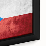 Extra large framed canvas featuring a textured depiction of a Czech Republic scenery in black with colorful accents.