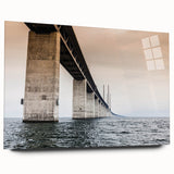 Large abstract wall art featuring a serene Denmark landscape in muted blue and green tones on acrylic glass.