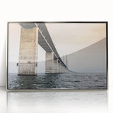 Mid-century modernist art depicting a serene Denmark landscape in muted earth tones, framed acrylic print.