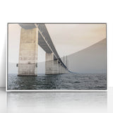 Mid-century modernist art of a European Danish landscape in muted colors on a framed acrylic, ideal for nursery wall decor.