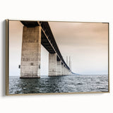 Framed canvas of a vintage-style Danish landscape in muted gold and black tones, ideal for bedroom wall decor.