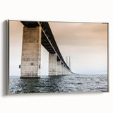 Framed canvas landscape art painting featuring a vintage-style Danish scenery with muted colors, ideal for living room decor.