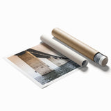 Extra large rolled print of a Danish landscape featuring muted green and blue tones, ideal for classy bathroom wall art.