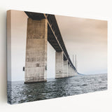 Side view of a stretched canvas featuring a serene European Denmark landscape in muted earth tones.