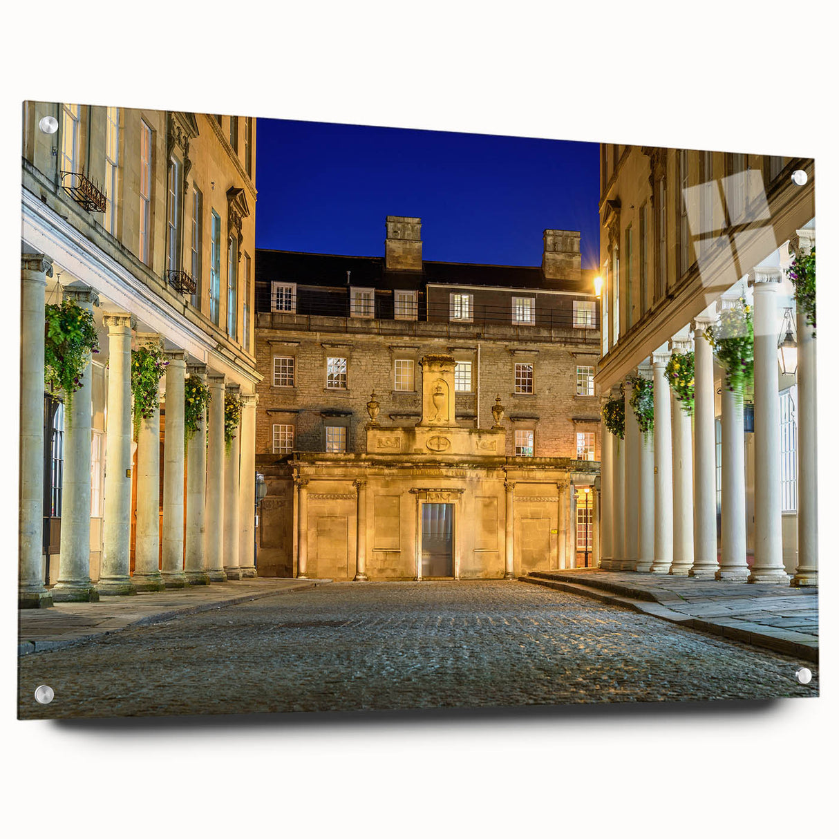 Acrylic print of a serene European landscape in soft pastel hues, ideal for dining room or bedroom decor.