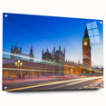 Acrylic print of Big Ben with soft gray and blue tones, ideal for dining room decor.