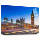 Acrylic print of the Big Ben and Westminster, in muted watercolor tones, ideal for bedroom or dining room decor.