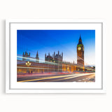 Textured art print of Big Ben with abstract design in muted earth tones on a framed white matte.