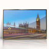 Art deco poster of Big Ben with gold and black tones on framed acrylic, suitable for modern art wall decor.