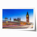 Rolled print depicting Big Ben with floral accents in pastel shades, ideal for dining room wall art.