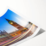 Extra large rolled print of Big Ben with line art flowers in muted earth tones, ideal for large living room wall art.