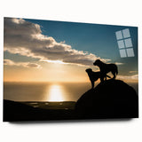 Large abstract wall art depicting a serene Cumbria landscape in muted green and blue tones, acrylic glass print.