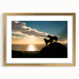 Abstract art print depicting the Cumbrian landscape in muted earth tones, framed in gold.