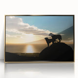 Acrylic print of a serene Cumbria landscape in muted green and blue tones, framed in gold, suitable as modern art wall decor.