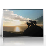 Mid-century modernist art of Cumbria landscape in muted earth tones on a framed acrylic, ideal for nursery wall decor.