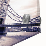 Large abstract depiction of London on acrylic glass, featuring muted earth tones, ideal for dining room art.