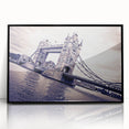 Large abstract wall art of London scenery in muted gray and blue tones, framed acrylic, ideal for modern living room decor.