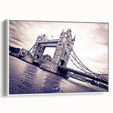 Vintage poster art of London landmarks in colorful tones on a large framed canvas, suited for living room decor.