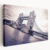 Side view of a stretched canvas featuring a detailed illustration of the London skyline in muted earth tones.