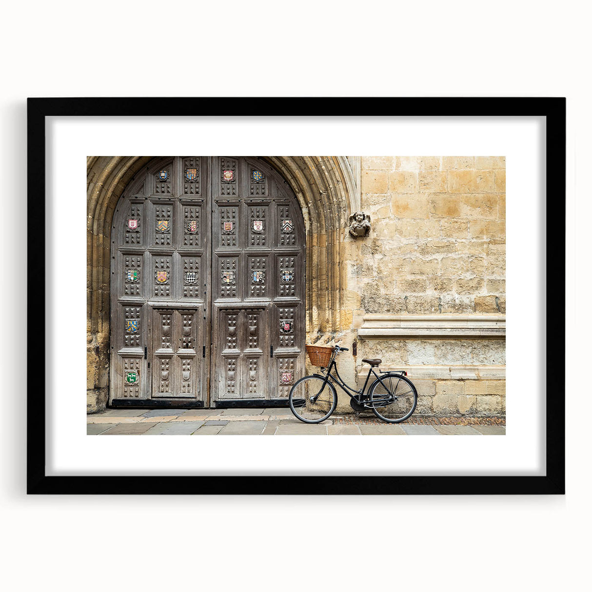 Extra large abstract art print of Oxford scenery in vibrant colors on a textured canvas, framed in black.